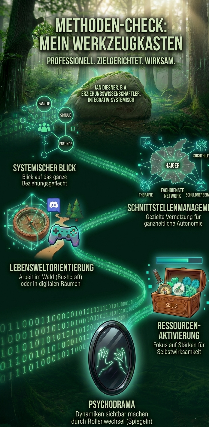 Infografik zu Methoden und Werkzeugen der systemisch-integrativen Pädagogik von Jan Diesner
